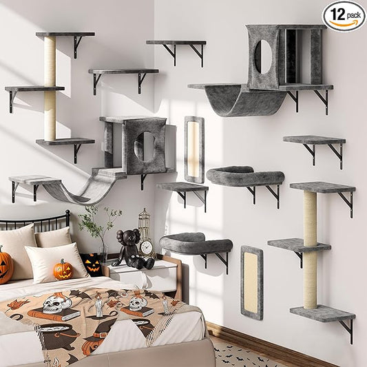 12-in-1 Cat Wall Shelves, Wall Mounted Cat Climber by KAMABOKO