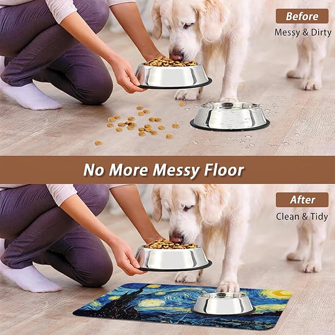 Starry Night Dog Cat Food Mat, Absorbent Pet Feeding Mat - Image 4