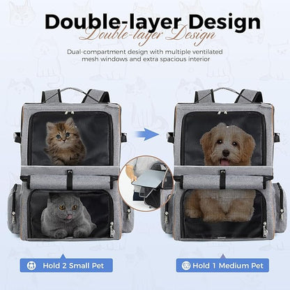 Double Cat Backpack Carrier for 2 Cats, Double-Compartment Pet Carrier Backpack - Image 2