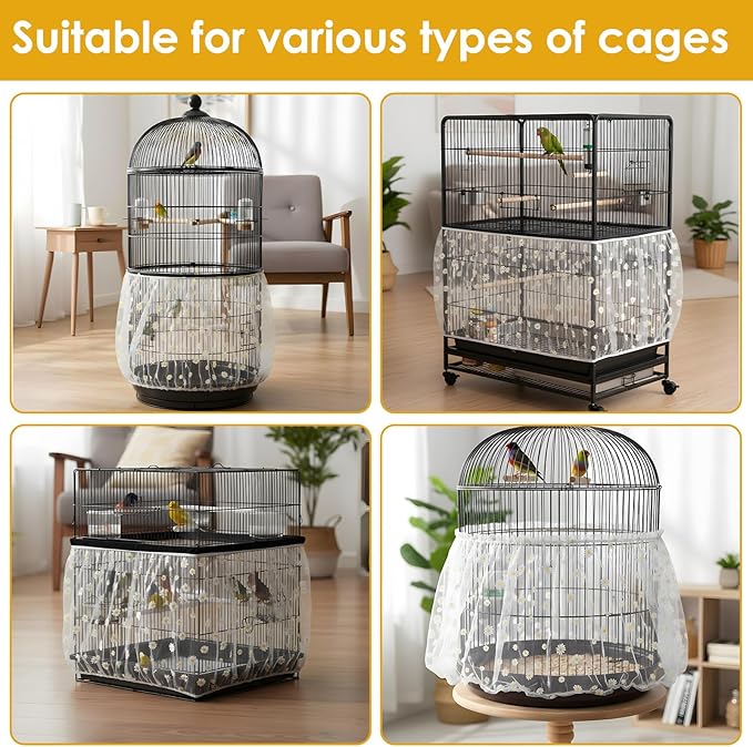 Universal Bird Cage Seed Catcher, Nylon Mesh Stretchy Skirt Bird Cage Net - Image 5
