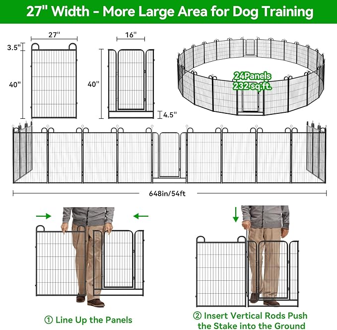 Dog Playpen Outdoor 24 Piece Panels Heavy Duty Dog Fence 40" Height Anti-Rust - Image 5