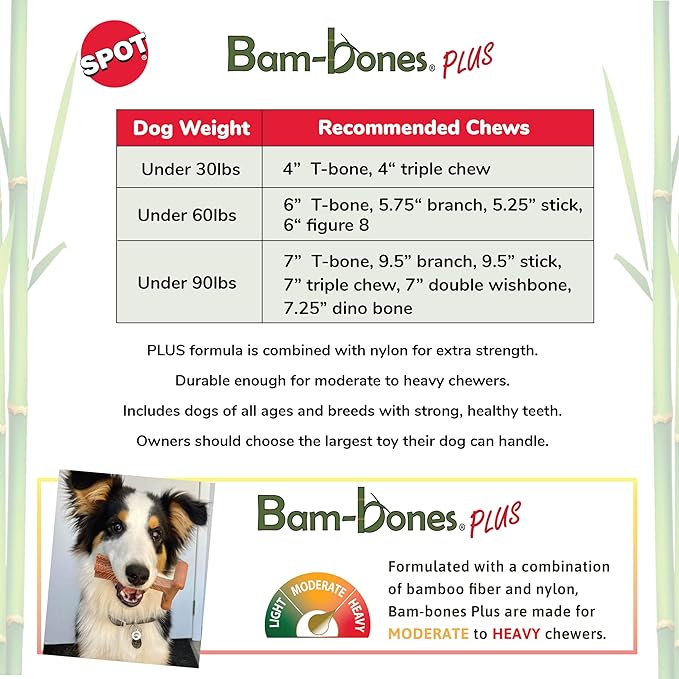 SPOT Bam-Bones Plus Triple Chew Dog Toy, Durable Bamboo Fiber & Nylon, - Image 2