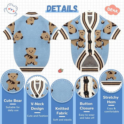 ABRRLO Small Dog Sweaters Cute Bear Dog Cardigans Clothes - Image 4