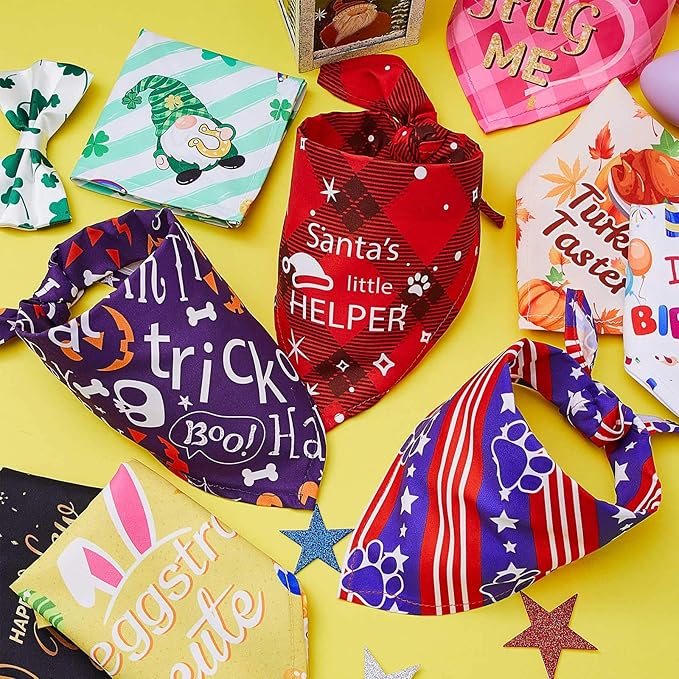 Weewooday 9 Pcs Holiday Dog Bandanas 4th of July Bandanas Patriotic Red White - Image 4