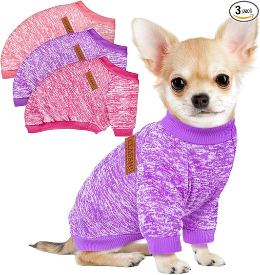 3 Pack Dog Sweaters for Small Dogs Girl Boy Winter Fleece Clothes Warm Soft Dog by BAOBICUTE