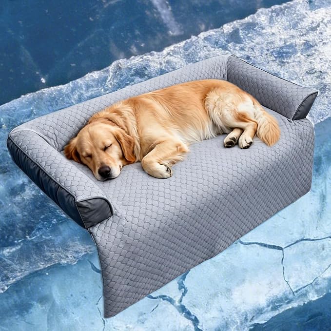 GGIB Cooling Dog Bed Mat with Bolster Pillow Washable Dog Couch Cover by GGIB