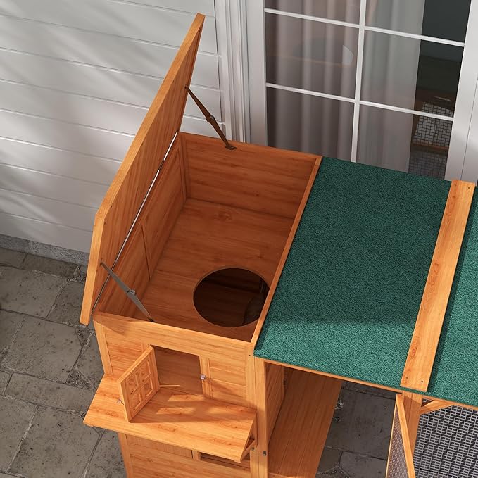 PawHut Catio Outdoor Cat Enclosure, Large Wood Kitten Cat House Enclosure - Image 9