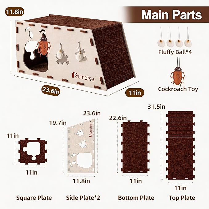 Felt Cat Bed Cave for Indoor Cats, Modular Tunnel Hideaway House for Large Cats - Image 7