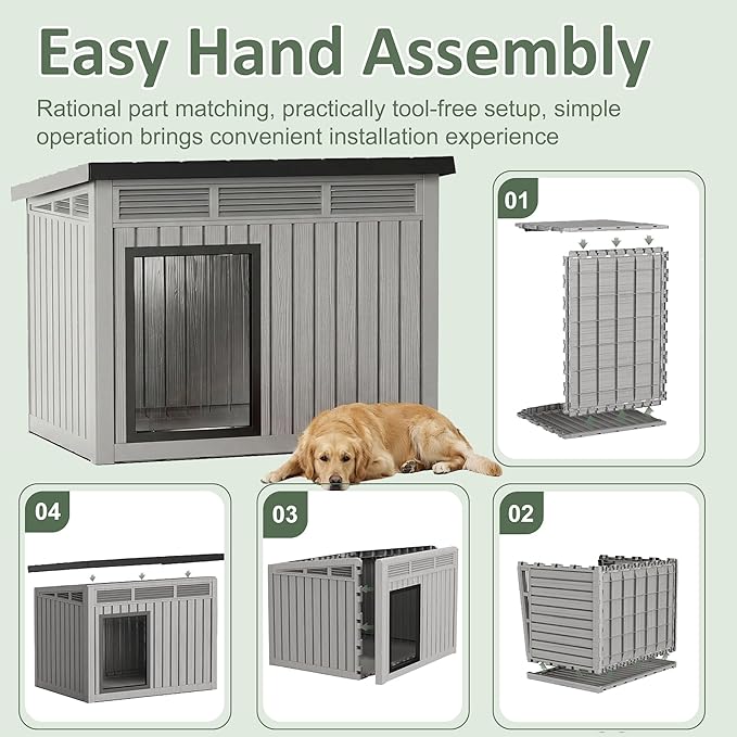 DRATO Large Dog House, Weatherproof Resin Large Dog House Outdoor - Image 6