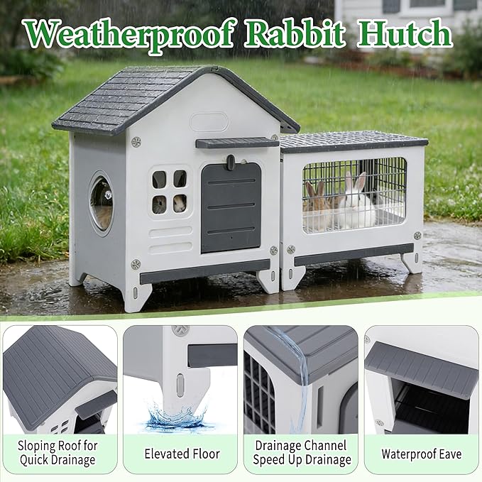 Rabbit Hutch Outdoor Indoor Plastic Waterproof Bunny Cage Enclosure Chew-Proof - Image 5