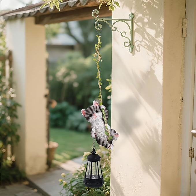 Solar Hanging Cat Statue, Outdoor Resin Black Cat Figurine - Image 6
