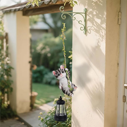 Solar Hanging Cat Statue, Outdoor Resin Black Cat Figurine - Image 6