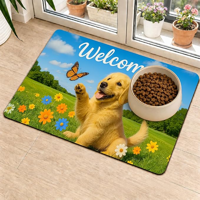 HOMETITUTE Cute Puppy Dog Food Mat 20" x 12", Non Slip Dog Bowl Mat - Image 2