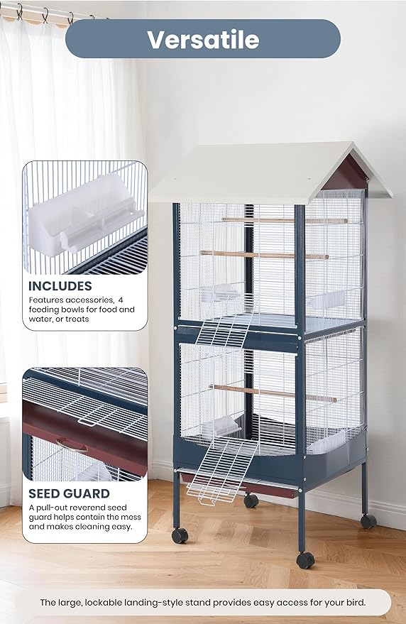 Garvee Bird Cage, w/Removeble Tray, Waterproof Roof, Lockable Caster, Indoor& - Image 3