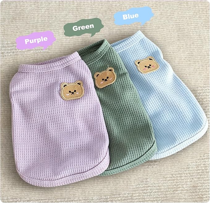 Waffle Knit Cat & Dog T Shirt for Small Dogs, Stretchable Puppy Shirt for - Image 2