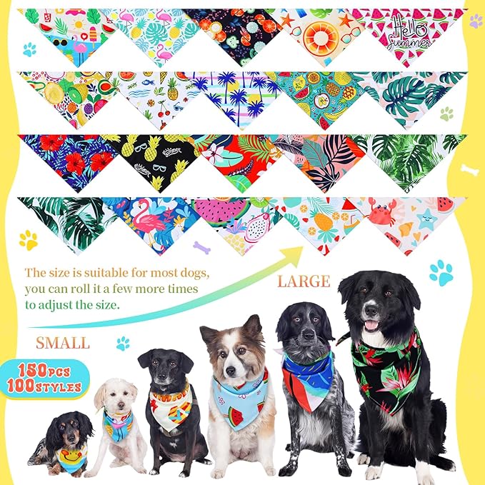 Huhumy 100 Pcs Hawaiian Dog Bandanas Bulk Pet Bibs Colorful Triangle Scarf Pet - Image 3