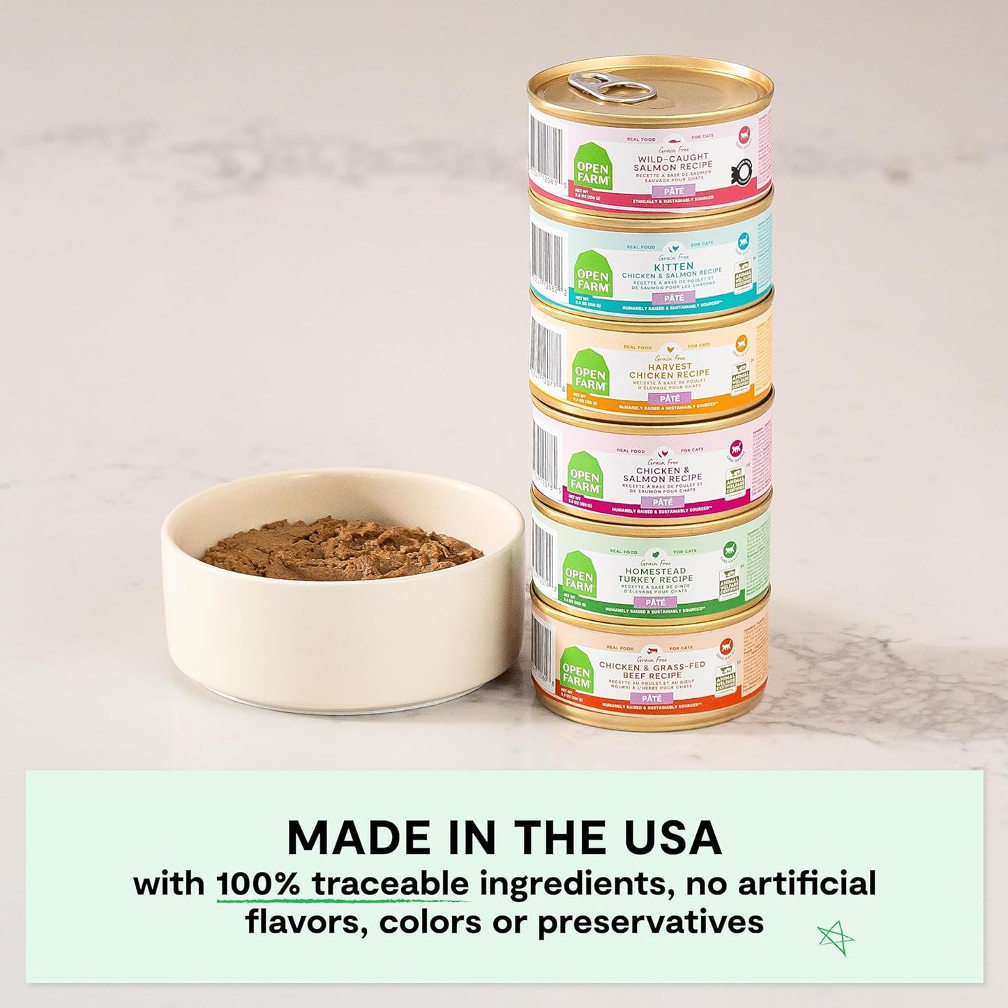 Open Farm Canned Cat Food, Paté for Complete & Balanced Nutrition, Grain-Free and Legume-Free Wet Cat Food, Harvest Chicken Recipe, 5.3oz Cans (Case of 12)