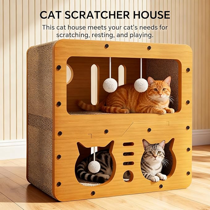 Cat Scratcher House, 2-in-1 Cardboard Cat House - Image 2