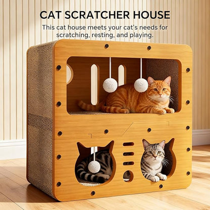Cat Scratcher House, 2-in-1 Cardboard Cat House - Image 2