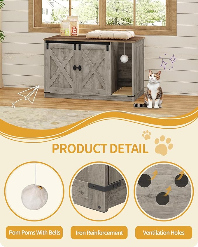 Hzuaneri Cat Litter Box Enclosure, Hidden Litter Box Cabinet Furniture - Image 7