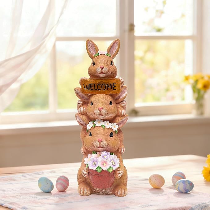 Solar Bunny Statues Outdoor Decor, Garden Sculptures - Image 2