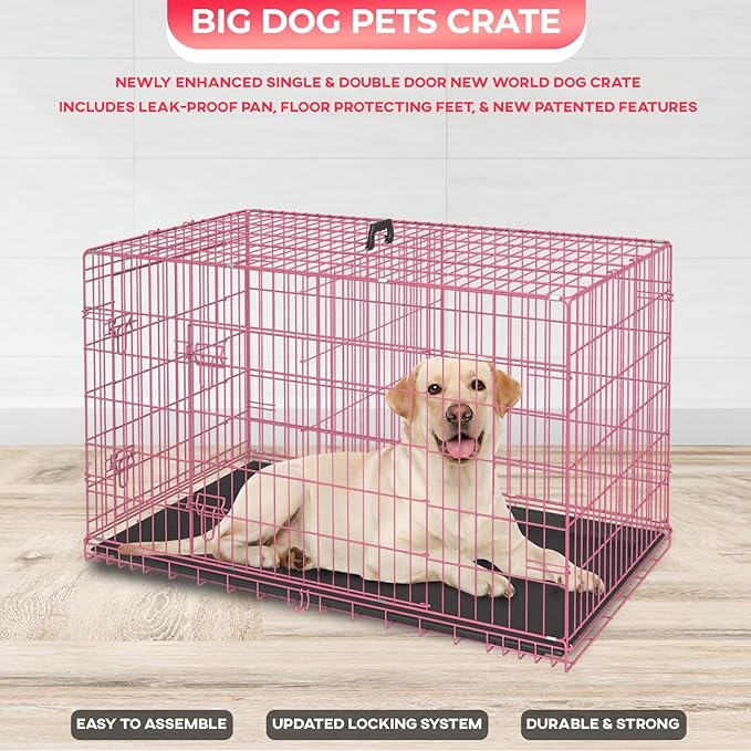 FDW Dog Crate for Large Dogs 42 Inch Folding Metal WirePet Cage Double Door - Image 3