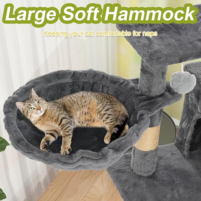 Cat Tree Tower with Metal Frame Hammock, Cat Towers with Scratching Post - Image 7