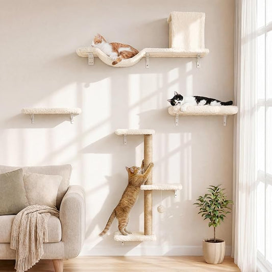 FUKUMARU Cat Wall Shelves, Stable & Safe 5 in 1 Cat Walls Furniture Set by FUKUMARU