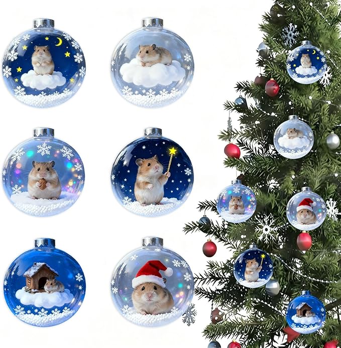 6 Pcs Hamster Christmas Ornament Decor Flat 2D Acrylic Small Animal Christmas by BHOOKA