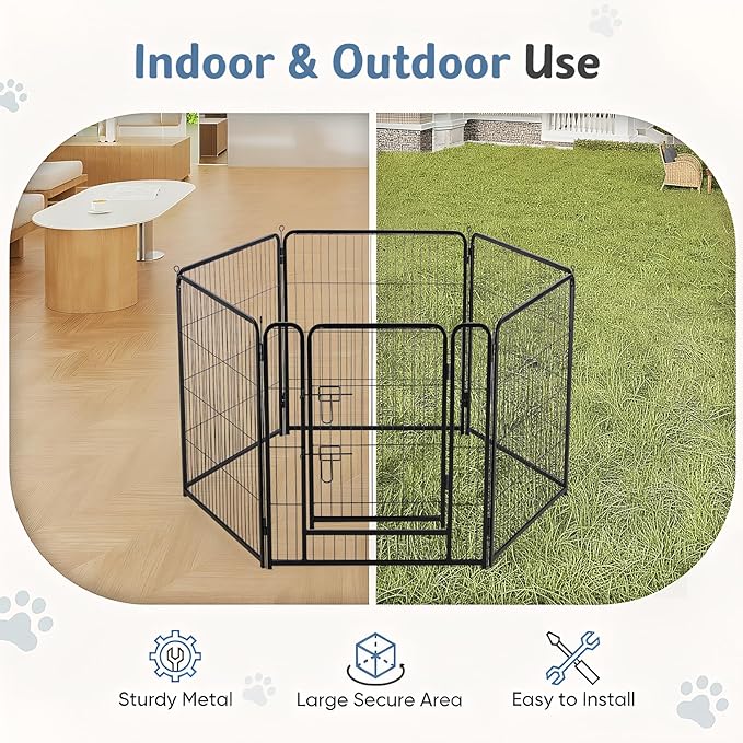 DUMOS Dog Playpen Indoor, Metal 32 Inch 6 Panels Foldable Pet Fence - Image 4