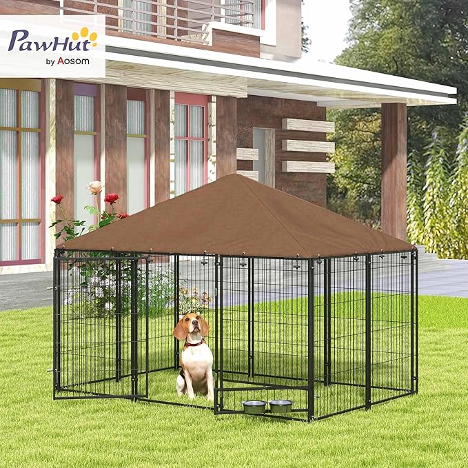 PawHut Outside Dog Kennel, 6.9' x 4.6' x 5' Puppy Play Pen w/Canopy, Secure Lock - Image 2