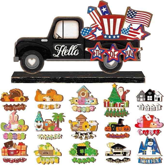 34 Pcs Small Interchangeable Patriotic Truck Decor 4th of July Table by Anglechic