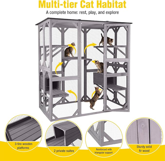 Aivituvin Walk-in Catio Outdoor Cat Enclosure, Weatherproof 3-Tier Kitty Condo - Image 3