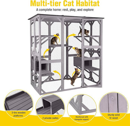 Aivituvin Walk-in Catio Outdoor Cat Enclosure, Weatherproof 3-Tier Kitty Condo - Image 3