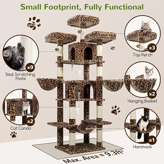 Globlazer Big Cat Tower for Indoor Cats, 80inch Cat Tower for Multiple Adult - Image 2