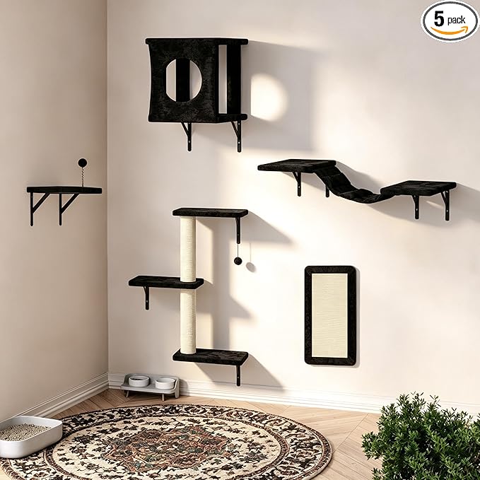 5 Pcs Cat Wall Shelves Set, Wall-Mounted Climber by KAMABOKO