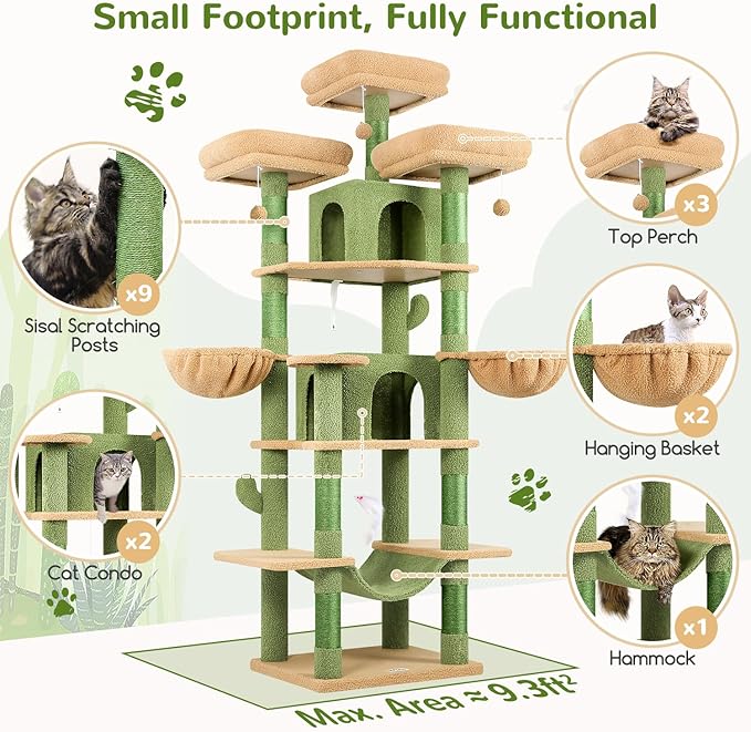 Globlazer Big Cactus Cat Tower for Indoor Cats, 80inch Cat Tower for Multiple - Image 4