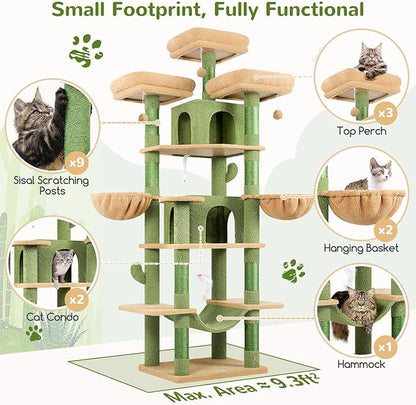 Globlazer Big Cactus Cat Tower for Indoor Cats, 80inch Cat Tower for Multiple - Image 4
