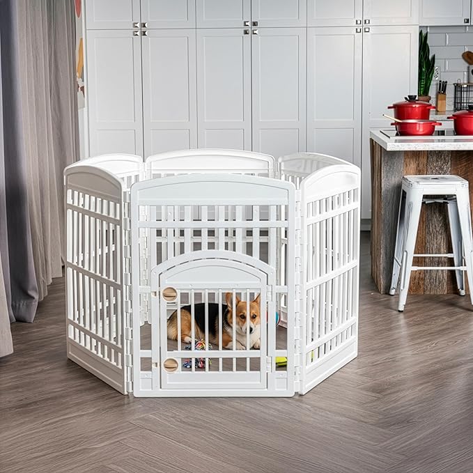 IRIS USA Dog Playpen with Door, 34” 6 Panel Pet Exercise Pen – Indoor Outdoor - Image 8