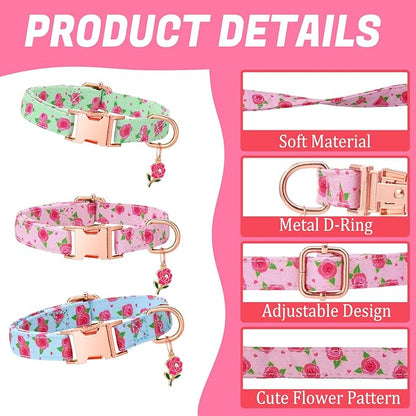 3 Pack Floral Dog Collars for Small Dogs Rose Flower Dog Collars - Image 3