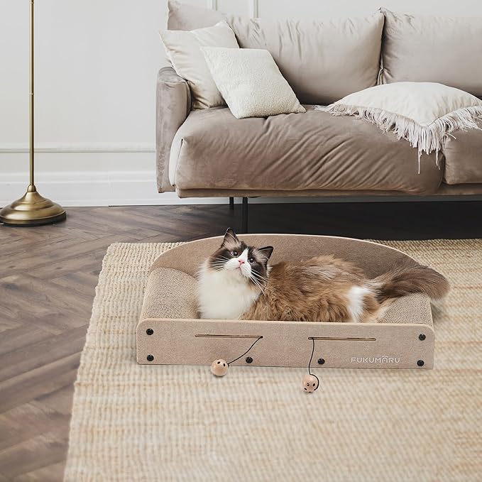 FUKUMARU 26 Inch Cat Scratcher Bed, 2 Reversible Cardboard Cat Scratch Pads - Image 8