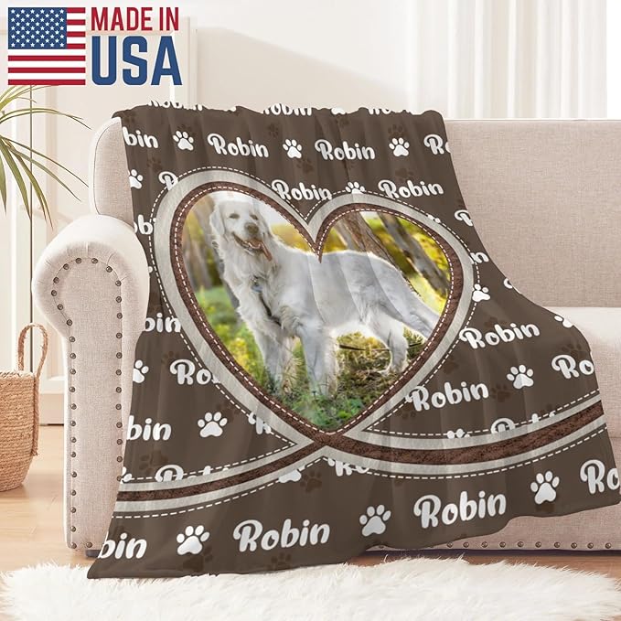 Personalized Dog Blankets with Name Photos, Custom Paw Print Blanket - Image 2