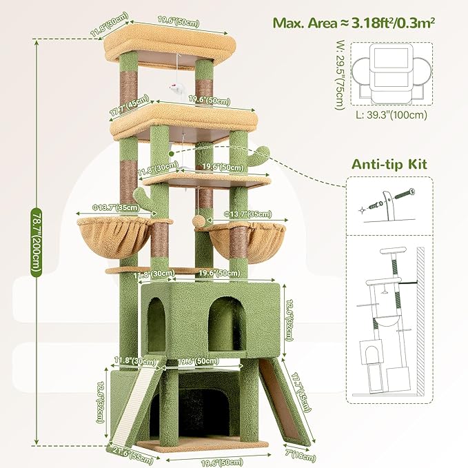 Globlazer Heavy Duty Cat Tree 78 inch Sturdy Cactus Cat Tower - Image 6