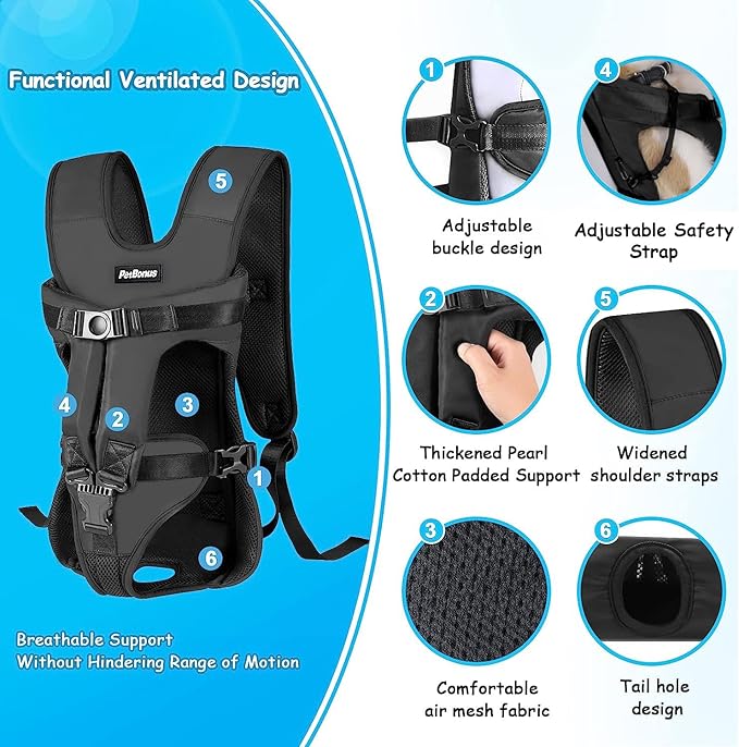 PetBonus Pet Front Dog Carrier Backpacks, Adjustable Pet Backpack, Legs Out - Image 2