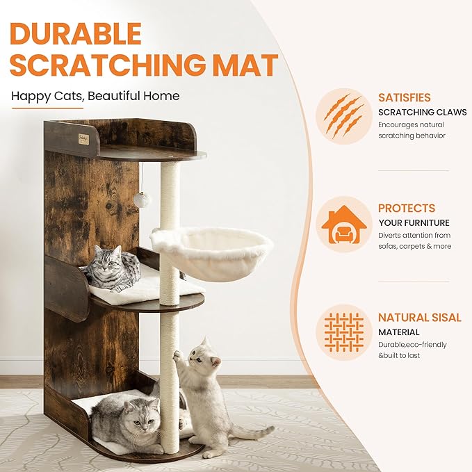 Modern Wood Cat Tree Tower for Indoor Large Cats, Cat Scratching Posts - Image 4