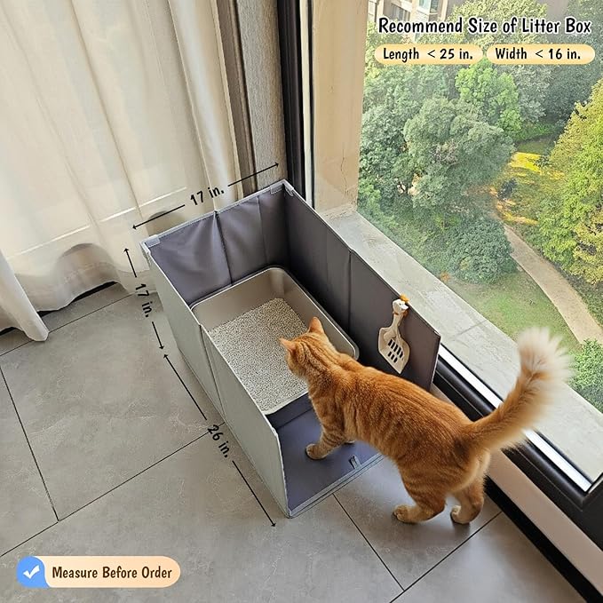 Extra Large Cat Litter Box Enclosure, Open Top High Sided Splash Guard - Image 3