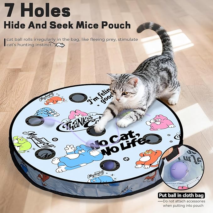 Interactive Cat Toy with Motion Activated Ball & 7 Holes Maze Mat, Hide and - Image 3