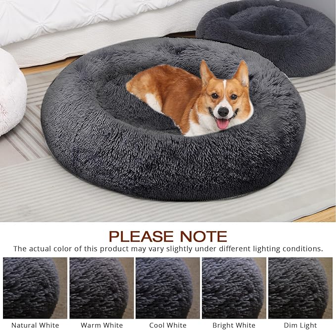 JOLLYVOGUE Dog Beds Large Sized Dog, Calming Anti-Anxiety Dog Bed, Fluffy Donut - Image 6