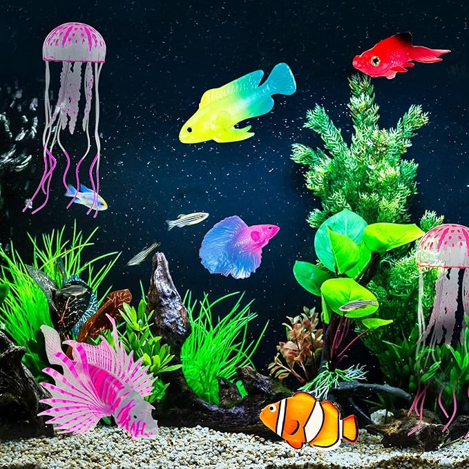 Weewooday 7 Pieces Artificial Fish Colorful Fake Fish Glowing Effect Aquarium - Image 2