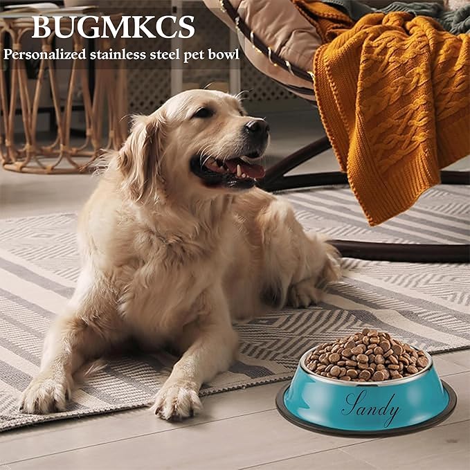 Customized Dog Cat Bowl with Name, BUGMKCS Personalized Steel-stanless Puppy - Image 3